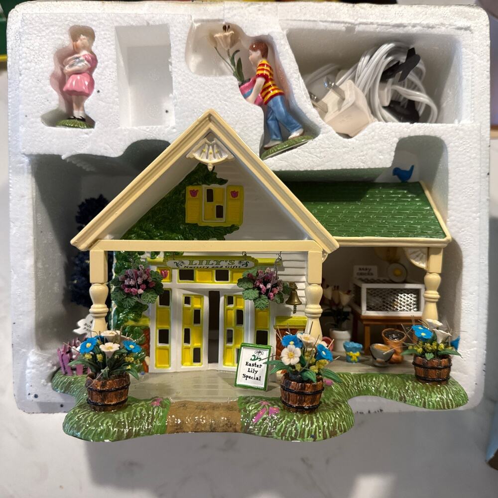 Dept 56 Lily's Nursery & Gifts Snow Village w/ Cord Easter 2002 Boxed Set Of 3